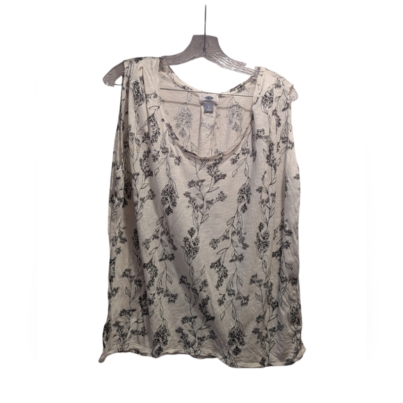 Old Navy Tops - Old Navy ivory & black floral print sleeveless blouse size Large